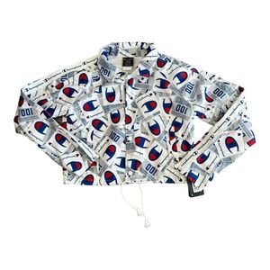 Champion Womens Zipper Tape Cropped Coaches Jacket Jock Tag Scatter Mix XS New